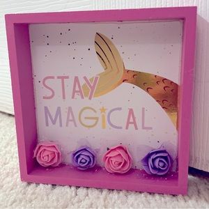Stay Magical Gold Mermaid Tail Pink Frame Square Wall Desk Art Decor